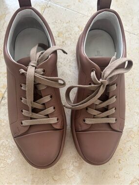 Hermes Brown Leather Sneakers with Tan Laces, very soft and comfortable